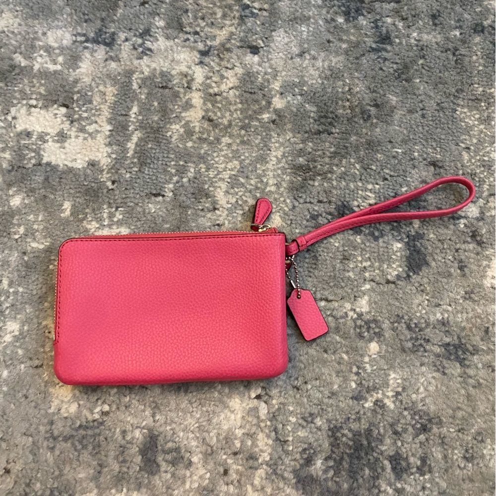 Coach Wristlet Double Zipper Small Wallet Pebbled Leather Watermelon #H1781 - Picture 2 of 15